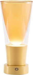 Zafferano Soffio Vase – akumulatorowa lampa stołowa LED IP65 z funkcją wazonu, dotykowy ściemniacz, bursztynowe szkło, złota podstawa, 10 h pracy