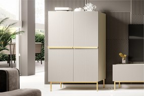 Komoda wysoka Nicole 100 cm dwudrzwiowa z ryflowanym frontem - kaszmir / złote nóżki