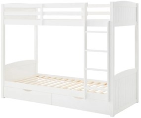 Łóżko piętrowe 2 x 90 x 200 cm - 2 szuflady - Drewno sosnowe i MDF - Biały - LIMODARA
