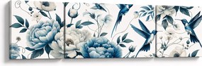 Obraz - Kolibry z kwiatami (170x50 cm)
