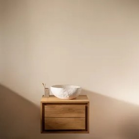 Zestaw Wiszących Mebli Łazienkowych Z Drewna Tekowego Jabari Drewno Tekowe & Nieregularna Z Biały Cementu ↔︎40 - Sklum