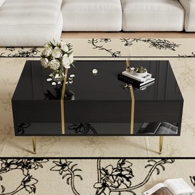 Nowoczesny stolik kawowy z 2 szufladami - 100 dł. x 60 szer. x 41,5 wys. cm - drewno MDF - połysk czarny