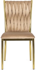 Zestaw Stół Okrągły SALLO 110 cm i 4 Krzesła Tapicerowane Plecione DAN Beżowe Glamour