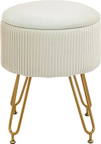 HOMCOM 2-w-1 Hoker z miejscem do przechowywania na metalowych nogach, okrągły podnóżek do salonu, sypialni, przedpokoju, Kremowy