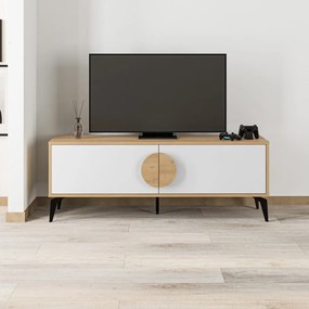 Biała szafka pod TV w dekorze dębu 140x51 cm Vae – Marckeric