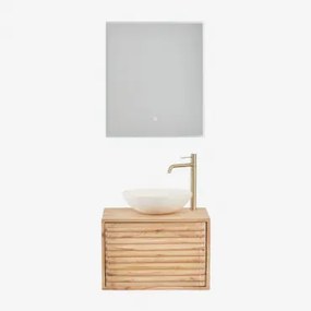 Zestaw Wiszących Mebli Łazienkowych Z Drewna Deleyna Naturalna & Cement Okrągły Biały Ø40 Cm Zavion & - Sklum