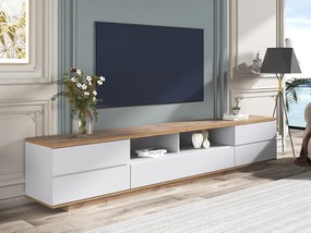 Nowoczesny skandynawski mebel TV 180 cm z drewna - 5 drzwi + 8 przegrod - Naturalny i Biały