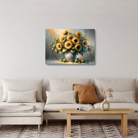 Obraz na szkle – Wazon ze słonecznikami (70x50 cm)