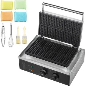 Gofrownica Komercyjna Prostokątna SucceBuy 10PCS 1550W, Nieprzywierająca, z Stali Nierdzewnej, Kontrola Temperatury i Czasu, Uchwyt