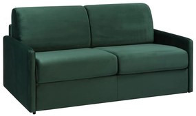 Kanapa 3-osobowa rozkładana z weluru CALIFE - Kolor zielony - Łóżko 140  cm - Materac 22 cm z pamięcią kształtu