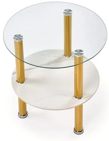 Ława szklana DUCAT 45x45cm biały marmur/transparentna/złota HALMAR