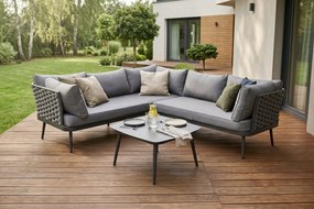 Zestaw mebli ogrodowych szary aluminium narożnik z poduszkami i stolik