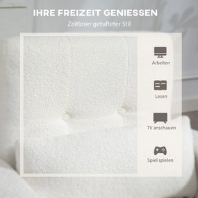 HOMCOM Nowoczesny Fotel z Podłokietnikami, Pikowany Fotel z Nogami z Drewna Kauczukowego, Poduszką Lędźwiową, do Salonu, Sypialni, Biura, Biały