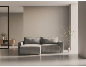 Jasnoszary aksamitny rozkładany narożnik ze schowkiem Belfast – Cosmopolitan Design