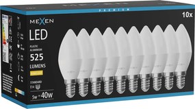 Mexen Nova 10x żarówka LED E14, C37, 5W, Ciepła - 3000K, 525 lm - L102-E14-0530-01x10