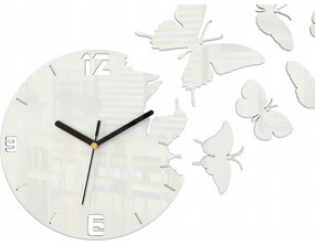 Zegar ścienny nowoczesny do salonu lub sypialni akrylowy biały z motylami