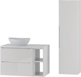 Biały Zestaw do Łazienki 80cm Szafka Regał Blat Umywalka Słupek Etna