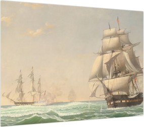 Obraz na szkle - Fitz Henry Lane, The United States Frigate President Engaging the British Squadron, reprodukcje (70x50 cm)