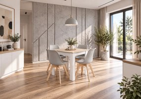 Zestaw stół i 4 krzesła Savio 016, 80x80 cm, dąb sonoma/biały, krzesła szare