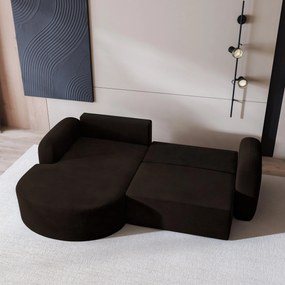 Masseno Narożnik AMILIA z funkcją spania i pojemnikiem na pościel Narozniki L, Rozkładana sofa - Brązowy, MONOLITH 29