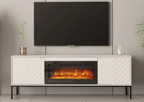 Szafka RTV z kominkiem Aspen 02 biały mat/czarny 180 cm