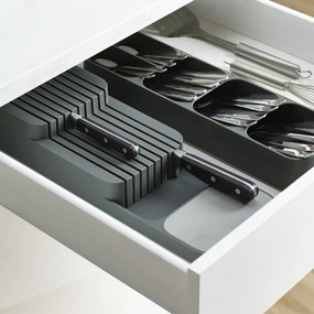 Szary plastikowy organizer na sztućce do szuflady 11 x 39,5 cm Duo – Joseph Joseph