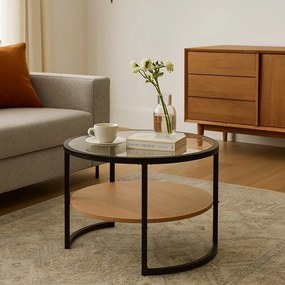 Czarno-naturalny okrągły stolik w dekorze dębu ø 68 cm Zanu – Bonami Essentials