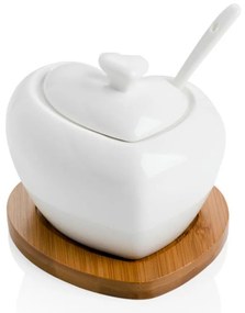 Porcelanowa cukierniczka z łyżeczką i bambusową podstawką Brandani Heart