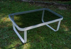 Stolik ogrodowy Vento balkonowy aluminiowy biały szklany blat 90x55cm nowoczesny