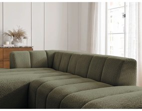 Zielony narożnik z materiału bouclé (lewostronny/z szezlongiem) Annecy – Bobochic Paris