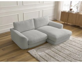 Jasnoszary narożnik z materiału bouclé (prawostronny/z szezlongiem) Leonore – Bobochic Paris