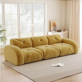 Kanapa 3-osobowa Modułowa z Chenille, Design Minimalistyczny bez Ramy, Głębokie i Wygodne Siedzenie - Żółty
