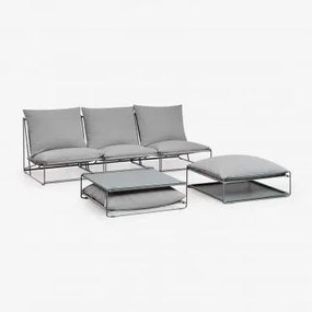 Zestaw Ogrodowy Z Modułową Sofą 3-częściową, Stolikiem Bocznym I Pufem Rozkładanym Amaro Grey - Sklum