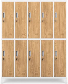 Szafa socjalna 10-drzwiowa Eco Design Bartek, 136x45x172 cm, biały/dąb złoty