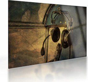 Obraz na szkle - Słuchawki lotnicze w stylu vintage (70x50 cm)