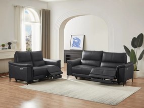 Kanapa 3-osobowa z elektryczną funkcją relax z czarnej skóry bydlęcej - VALPARO