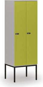 Drewniana szafa ubraniowa S4 z podstawą, 2-drzwiowa, 1871 x 600 x 500 mm, demontaż, zamek mechaniczny z kodem, szary/zielony
