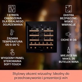 Klarstein Vinsider 55cm 36 Butelek Winiarka do Zabudowy 1 Strefa Czarny