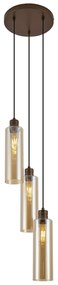 Lampa wisząca w stylu Hotel Chic ciemny brąz z bursztynowym szkłem 3-źródłowa - StavelotElegancki hotelowy Oswietlenie wewnetrzne