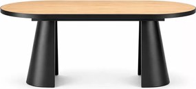 Nowoczesny rozkładany stół owalny Heksagon 180-230/100 cm z blatem MDF w kolorze dębu na czarnych metalowych nogach