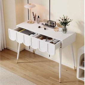 Nowoczesna toaletka z 2 szufladami - 100 x 40 x 76 cm - nogi metalowe - MDF + płyta wiórowa - biała