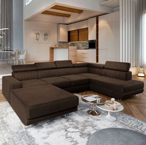 Masseno Narożnik SIENA z funkcją spania i pojemnikiem na pościel Narozniki U, Rozkładana sofa - Brązowy, MONOLITH 29