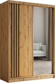 Szafa Przesuwna NELVIA 150 cm z Lustrem Szafa Dwudrzwiowa Dąb artisan