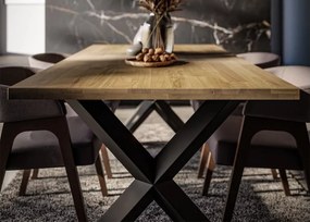 Atlass 180x100 cm – stół z litego drewna dębowego olejowanego z łączeniem finger joint i minimalistyczną stalową czarną podstawą
