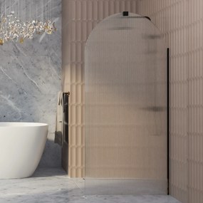 Ścianka prysznicowa WALK IN FIX przezroczysta półokrągła ryflowana 8 mm ARTE WELLE Oval Clear MASSI | Różne rozmiary : Kolor profili kabiny - złoty szczotkowany, Szerokość ścianki - 110 cm , Typ montażu - WALK in FIX (Do ściany)