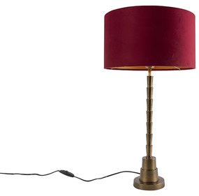 Lampa stołowa w stylu art deco z abażurem z aksamitu w kolorze brązowym, czerwonym - Pisos ArtDeco Oswietlenie wewnetrzne