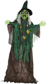HOMCOM Czarownica na Halloween, Dekoracja z Funkcją Dźwiękową, z Sensorem Ruchu i Światłami LED, 60 cm x 18 cm x 183 cm