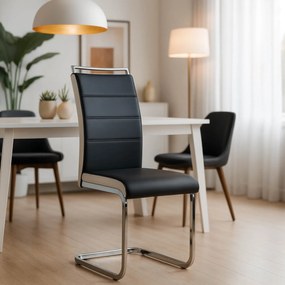 Krzesło Tapicerowane do Jadalni LOCA Czarno-Białe Na Płozach Ekoskóra Nowoczesne