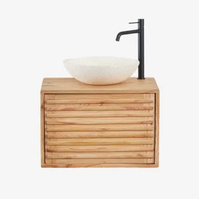 Zestaw Wiszących Mebli Łazienkowych Z Drewna Deleyna Naturalna & Cement Okrągły Biały Ø40 Cm Zavion - Sklum