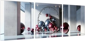 Obraz - 3D przestrzeń z kulami II. (z zegarem) (90x30 cm)